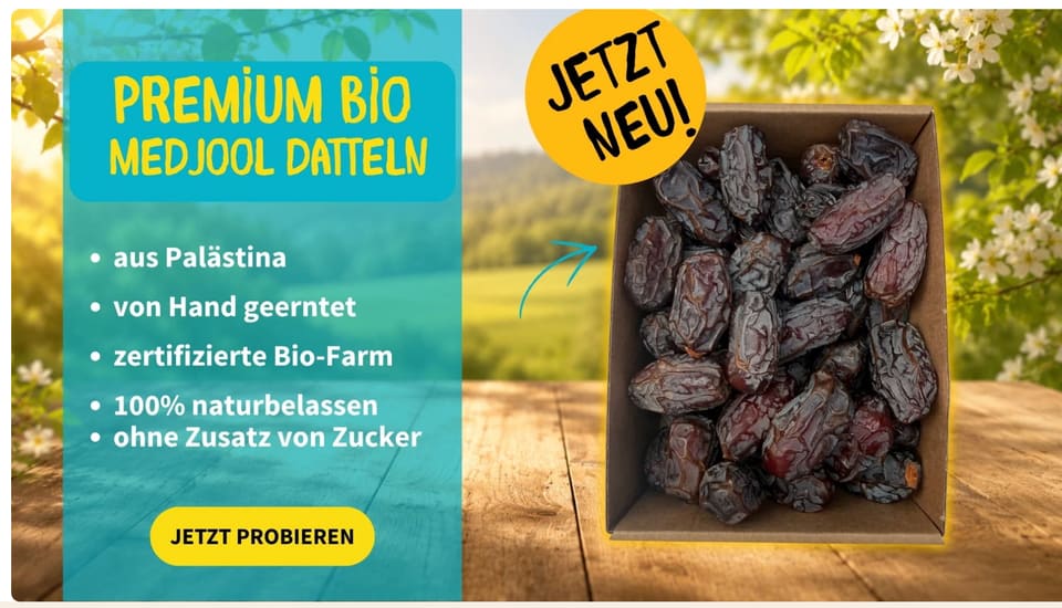 Geöffnete Packung naturbelassener Bio Medjool Datteln